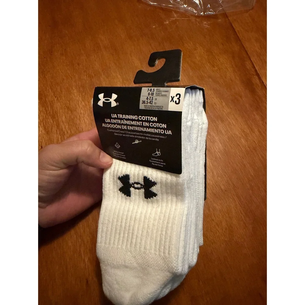 Under Armour Training Cotton Cushioned Crew Socks 3 Pack White 1386311-100 M